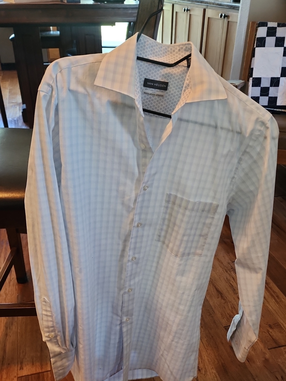 Van Heusen Men's Light Blue Windowpane Check Dress Shirt